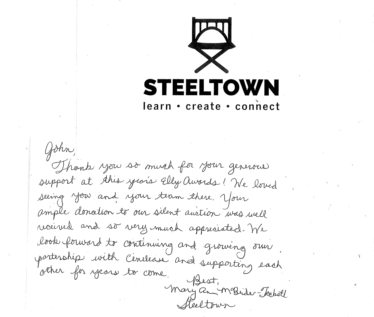 Steeltone letter cinelease